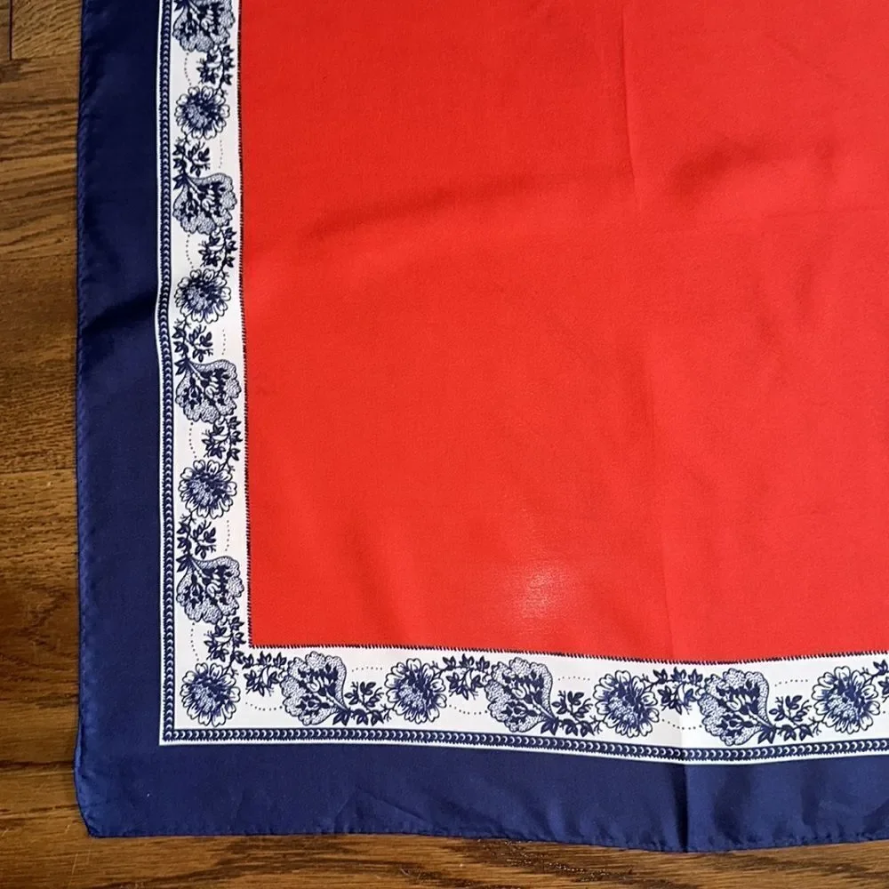 Vintage 70s Paoli red,‎ white & blue polyester scarf with floral border